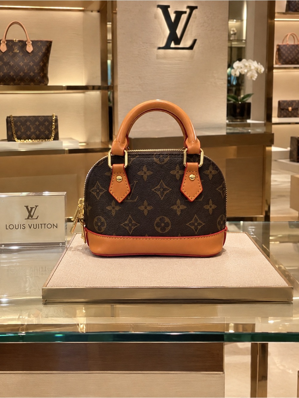 LV Monogram Mini Alma in Brown and Tan  Trim